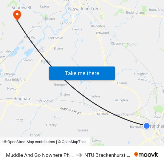 Muddle And Go Nowhere Ph, Grantham to NTU Brackenhurst Campus map