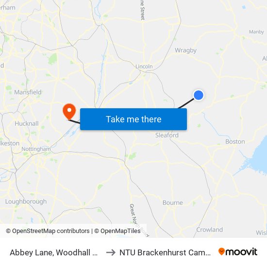 Abbey Lane, Woodhall Spa to NTU Brackenhurst Campus map