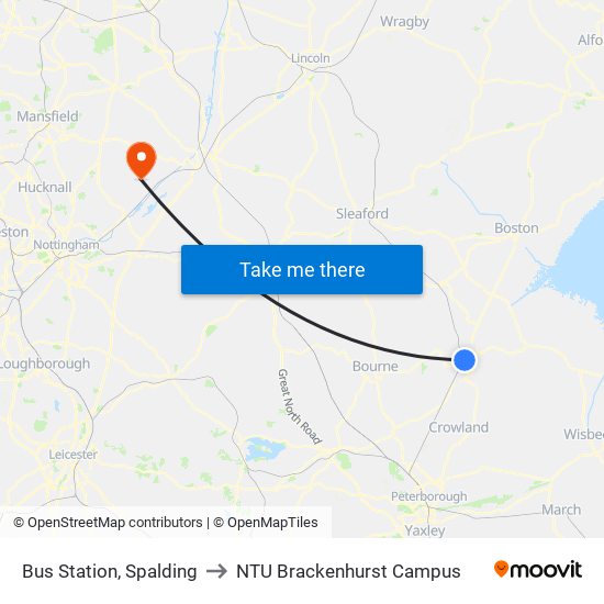 Bus Station, Spalding to NTU Brackenhurst Campus map