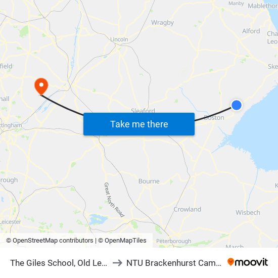 The Giles School, Old Leake to NTU Brackenhurst Campus map