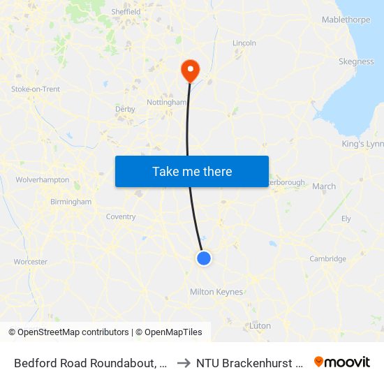 Bedford Road Roundabout, Brackmills to NTU Brackenhurst Campus map