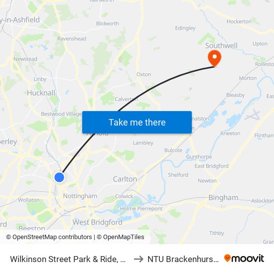 Wilkinson Street Park & Ride, Basford (Ba85) to NTU Brackenhurst Campus map