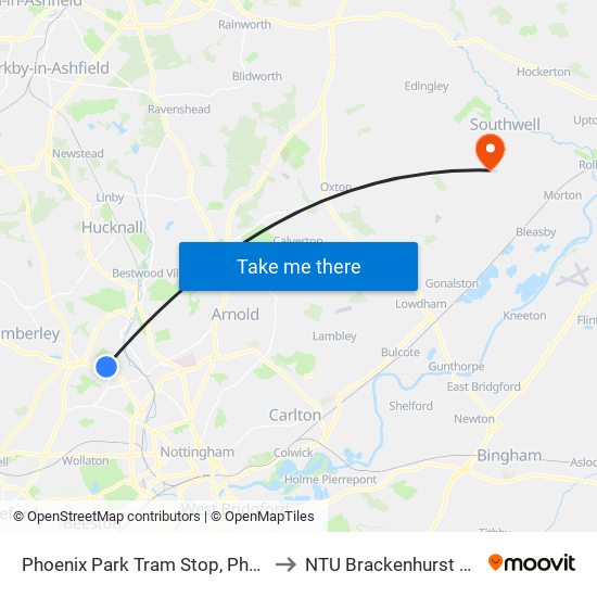 Phoenix Park Tram Stop, Phoenix Park to NTU Brackenhurst Campus map