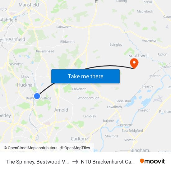 The Spinney, Bestwood Village to NTU Brackenhurst Campus map