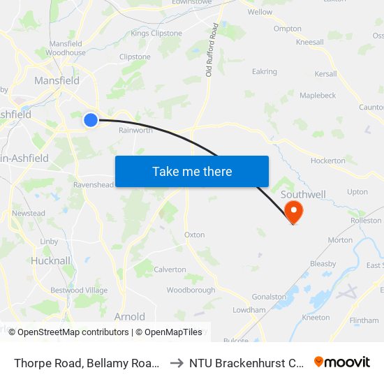 Thorpe Road, Bellamy Road Estate to NTU Brackenhurst Campus map