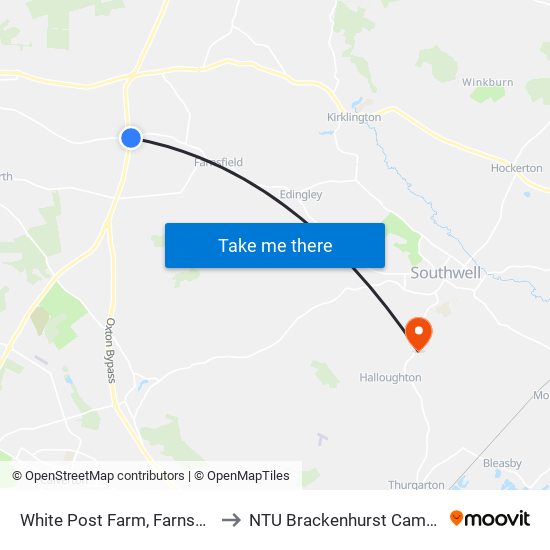 White Post Farm, Farnsfield to NTU Brackenhurst Campus map
