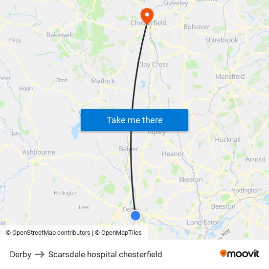 Derby to Scarsdale hospital chesterfield map