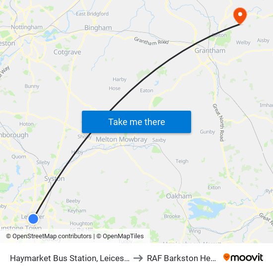 Haymarket Bus Station, Leicester to RAF Barkston Heath map