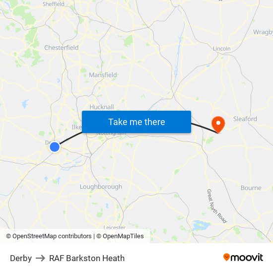 Derby to RAF Barkston Heath map