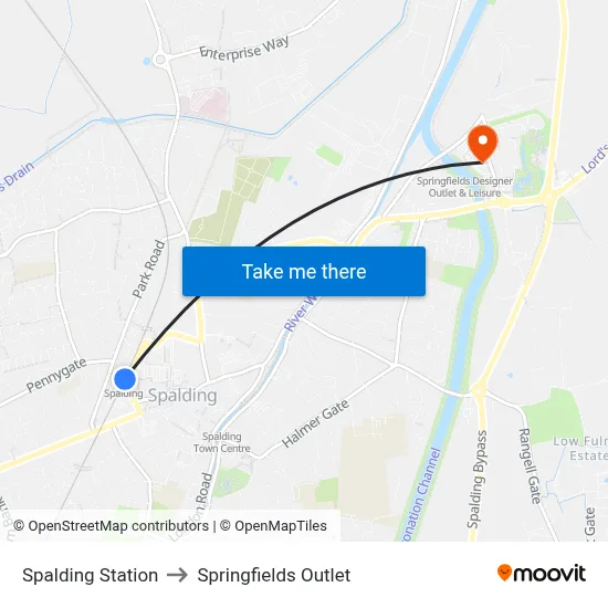 Spalding Station to Springfields Outlet map