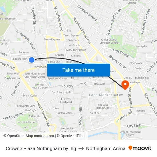 Crowne Plaza Nottingham by Ihg to Nottingham Arena map