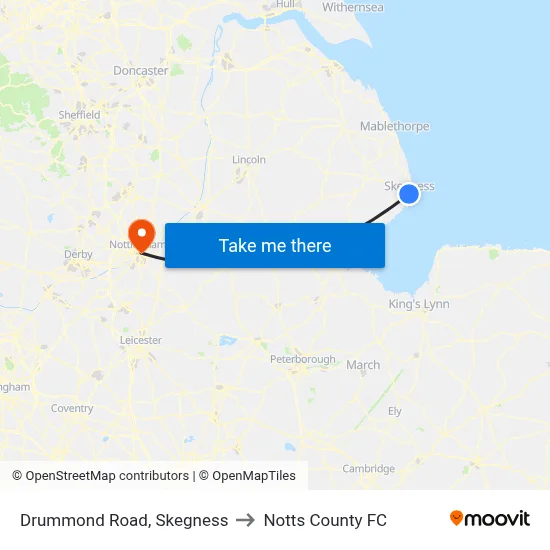 Drummond Road, Skegness to Notts County FC map