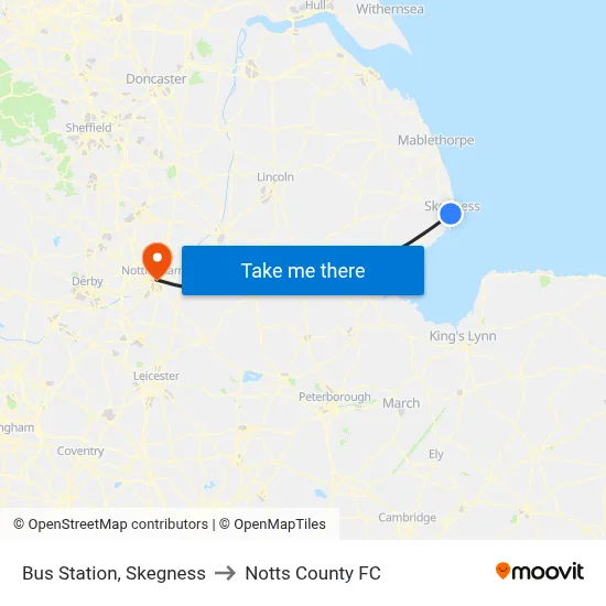 Bus Station, Skegness to Notts County FC map