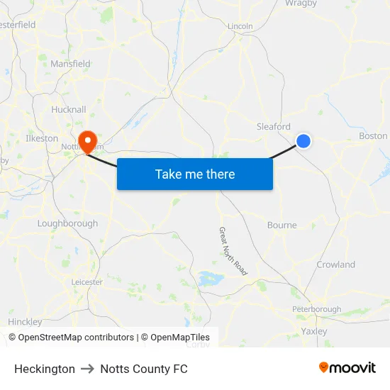 Heckington to Notts County FC map