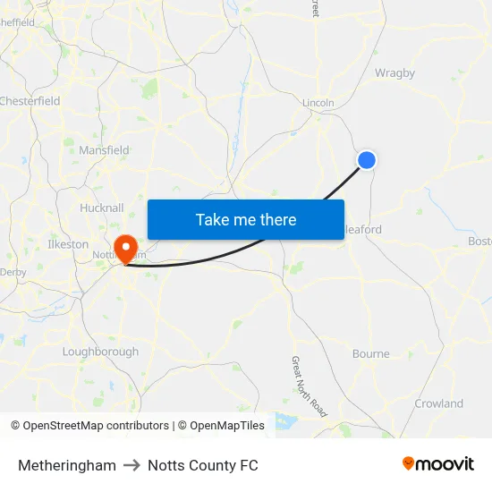 Metheringham to Notts County FC map