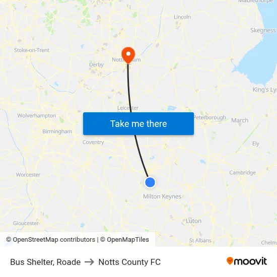 Bus Shelter, Roade to Notts County FC map