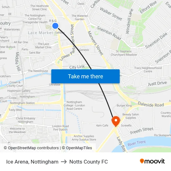Ice Arena, Nottingham to Notts County FC map