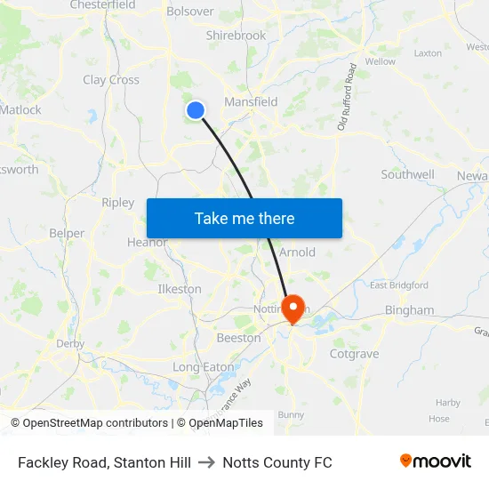 Fackley Road, Stanton Hill to Notts County FC map