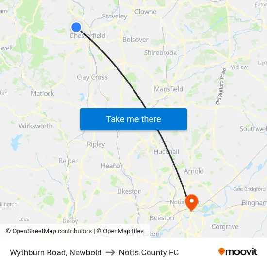 Wythburn Road, Newbold to Notts County FC map