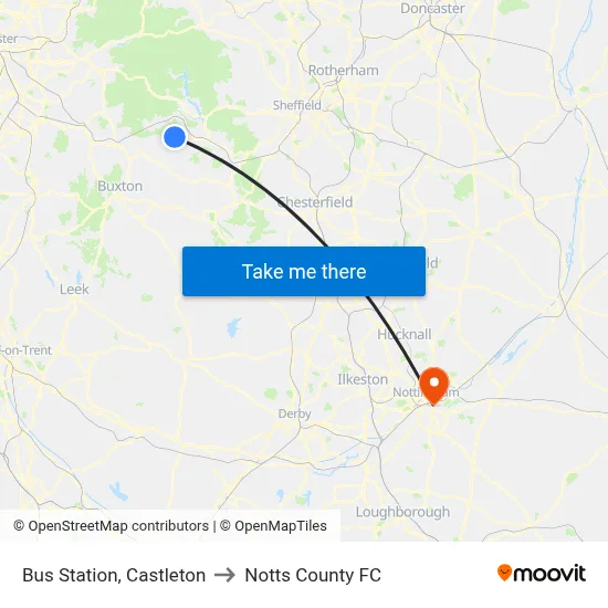 Bus Station, Castleton to Notts County FC map
