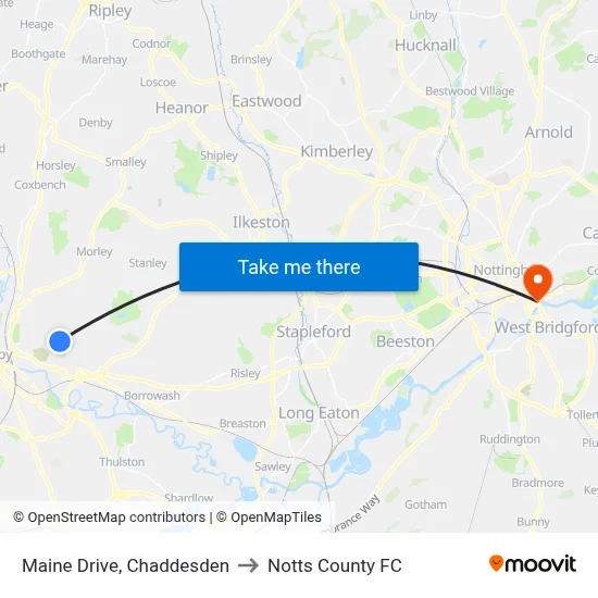 Maine Drive, Chaddesden to Notts County FC map