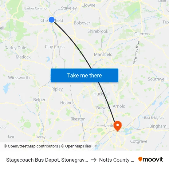 Stagecoach Bus Depot, Stonegravels to Notts County FC map