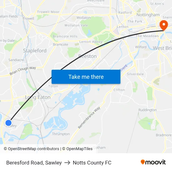 Beresford Road, Sawley to Notts County FC map