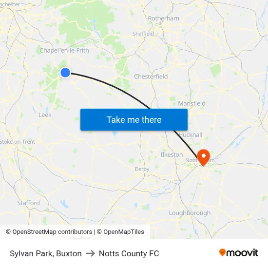 Sylvan Park, Buxton to Notts County FC map
