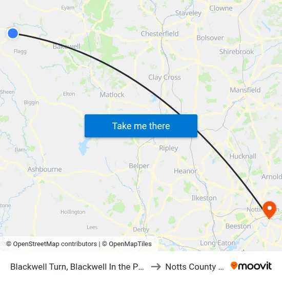 Blackwell Turn, Blackwell In the Peak to Notts County FC map