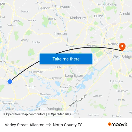 Varley Street, Allenton to Notts County FC map