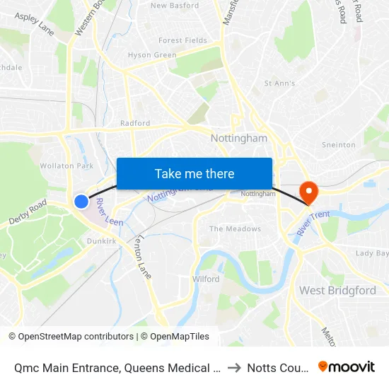 Qmc Main Entrance, Queens Medical Centre (Qm04) to Notts County FC map