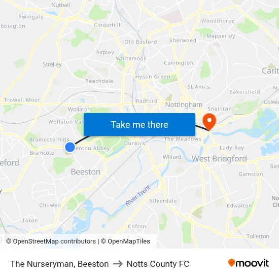 The Nurseryman, Beeston to Notts County FC map