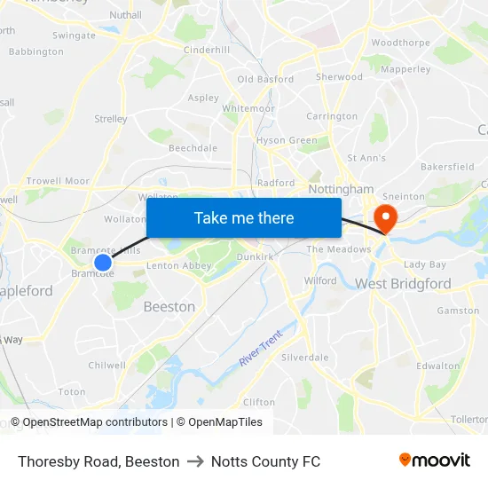 Thoresby Road, Beeston to Notts County FC map