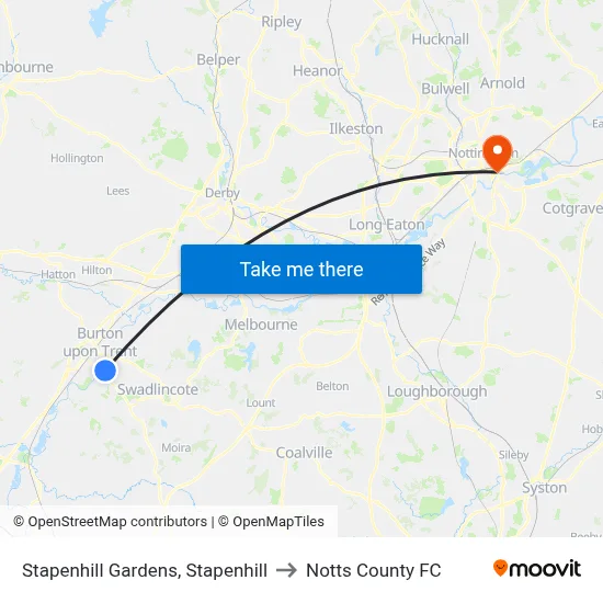 Stapenhill Gardens, Stapenhill to Notts County FC map