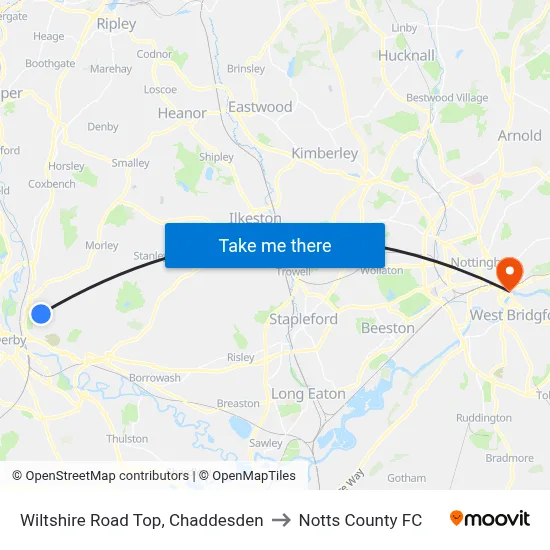 Wiltshire Road Top, Chaddesden to Notts County FC map