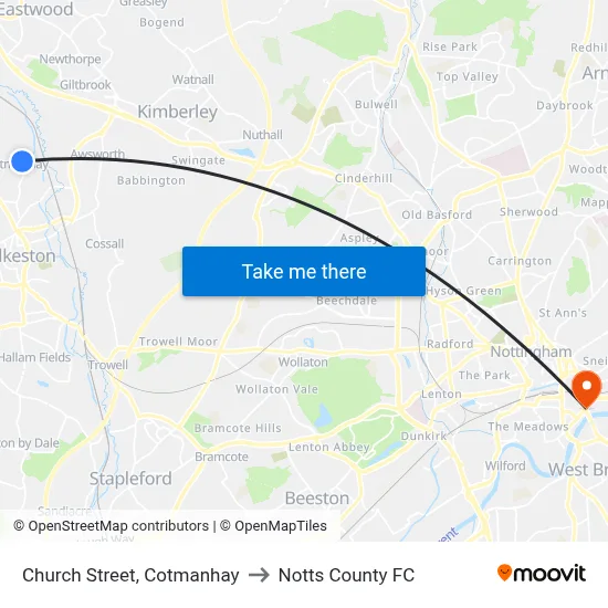 Church Street, Cotmanhay to Notts County FC map