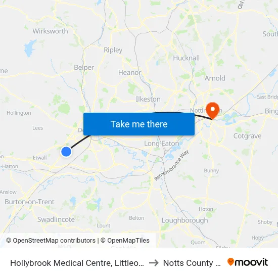 Hollybrook Medical Centre, Littleover to Notts County FC map
