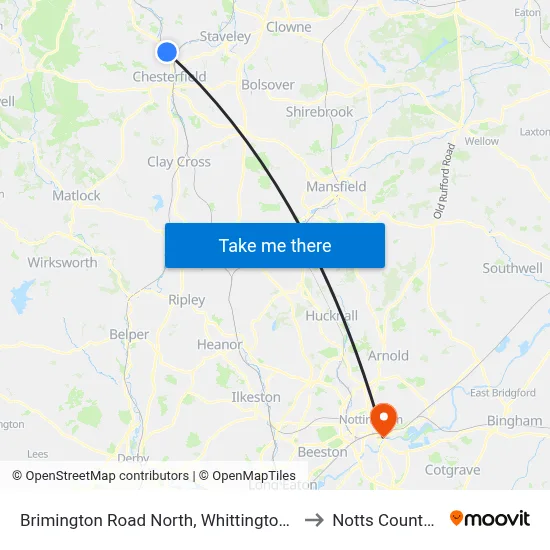 Brimington Road North, Whittington Moor to Notts County FC map