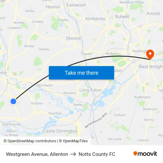 Westgreen Avenue, Allenton to Notts County FC map