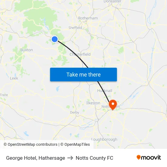George Hotel, Hathersage to Notts County FC map