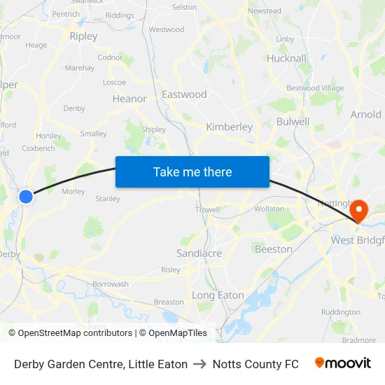 Derby Garden Centre, Little Eaton to Notts County FC map