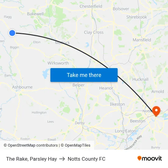 The Rake, Parsley Hay to Notts County FC map
