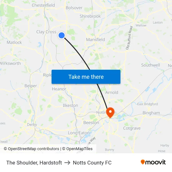 The Shoulder, Hardstoft to Notts County FC map