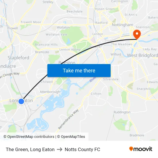 The Green, Long Eaton to Notts County FC map