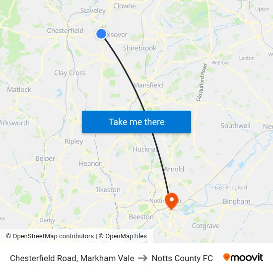 Chesterfield Road, Markham Vale to Notts County FC map