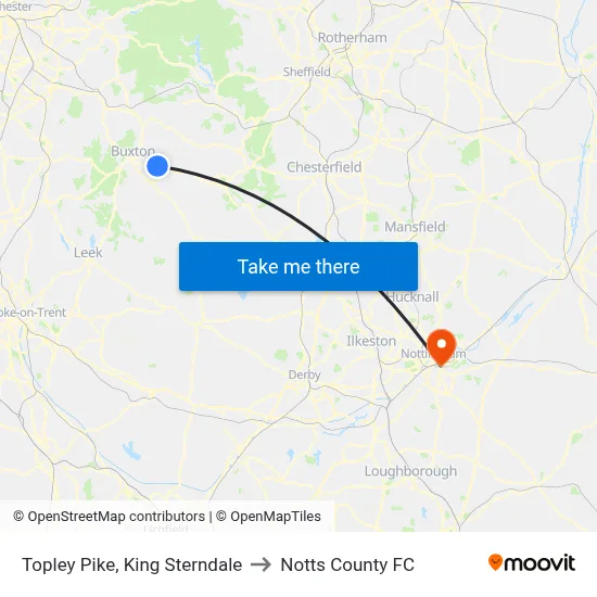 Topley Pike, King Sterndale to Notts County FC map