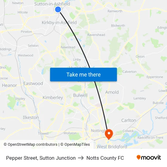 Pepper Street, Sutton Junction to Notts County FC map