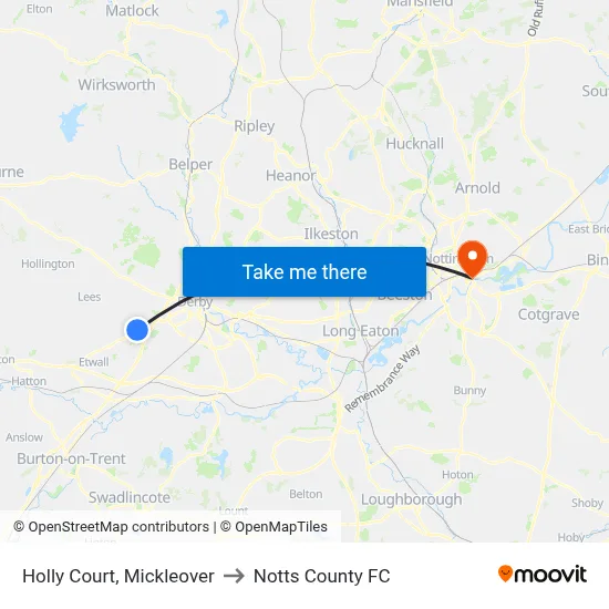 Holly Court, Mickleover to Notts County FC map