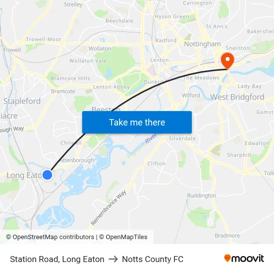 Station Road, Long Eaton to Notts County FC map