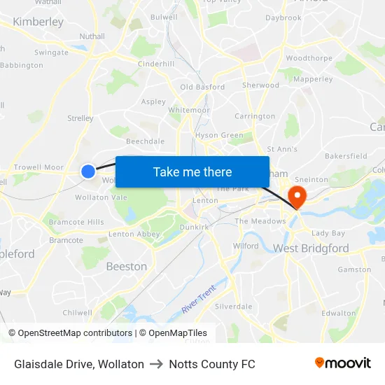 Glaisdale Drive, Wollaton to Notts County FC map